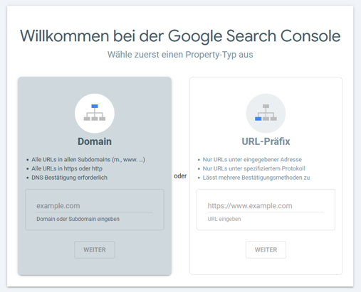 Verifizierungsseite Website Property